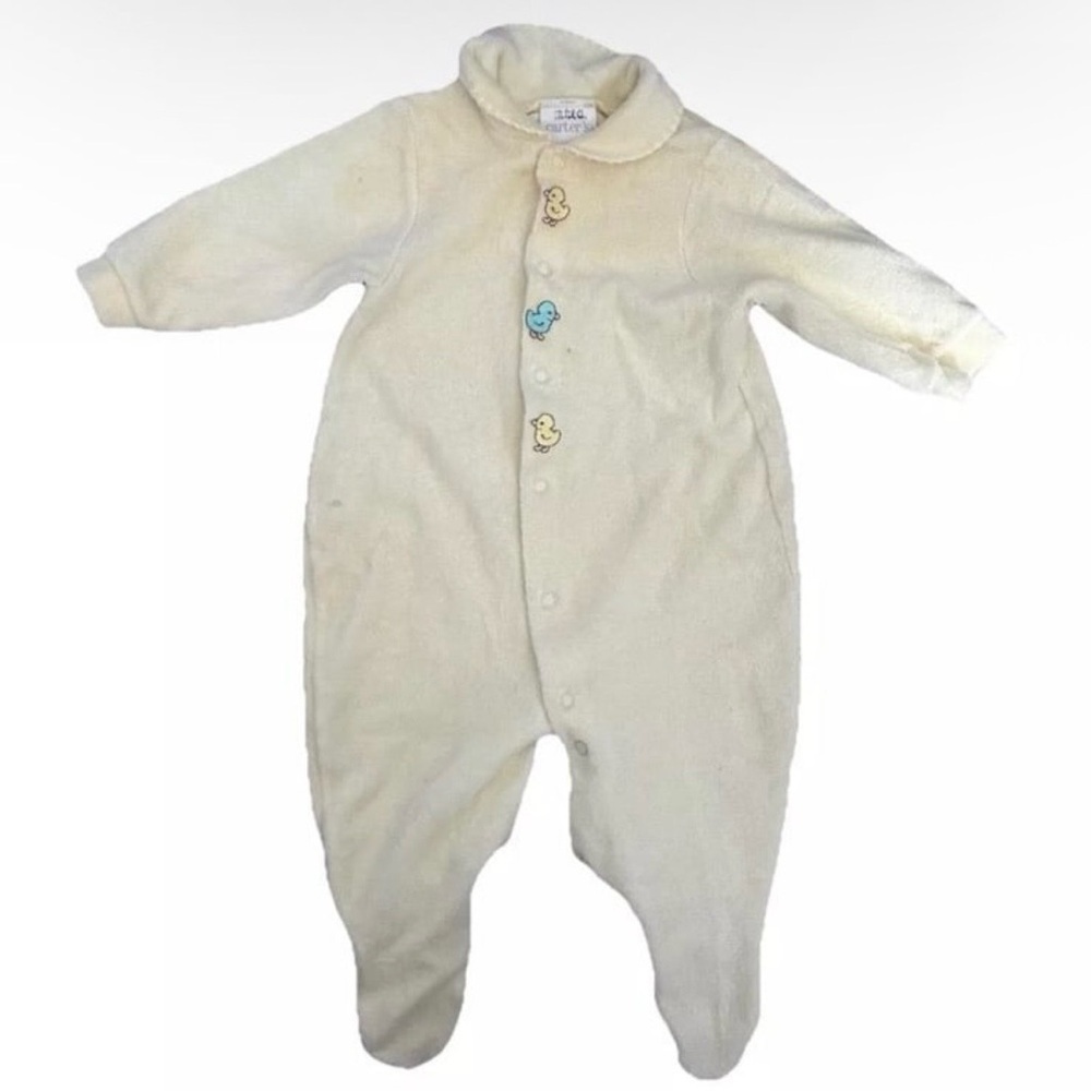 Vintage Carter’s Yellow Terry Cloth Footie Pajamas Size 3-6 Months